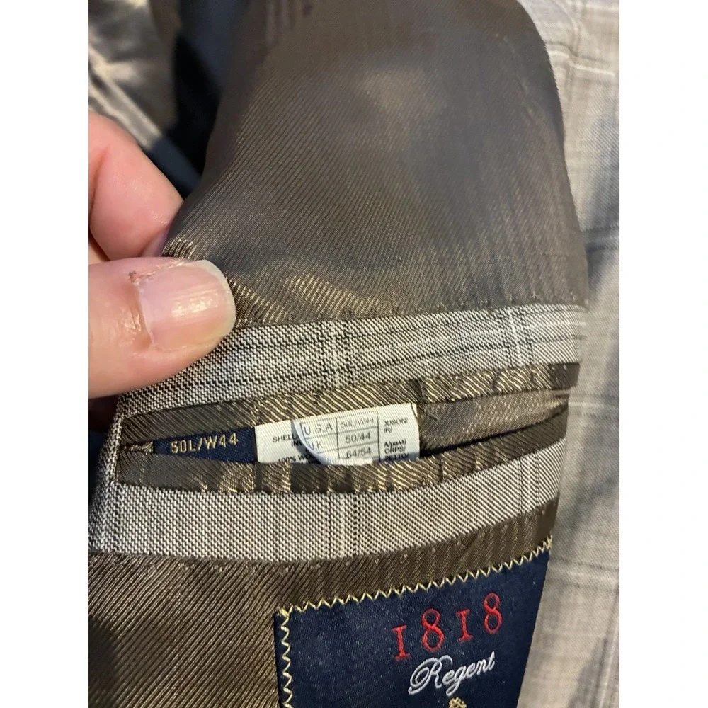 Brooks Brothers sport coat 1818 collections gry & tan/brown plaid Italy 50L Wool